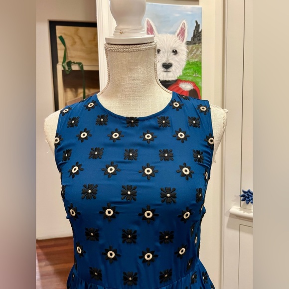 RED Valentino Embroidered Blue and Black Midi Dress - Picture 8 of 14